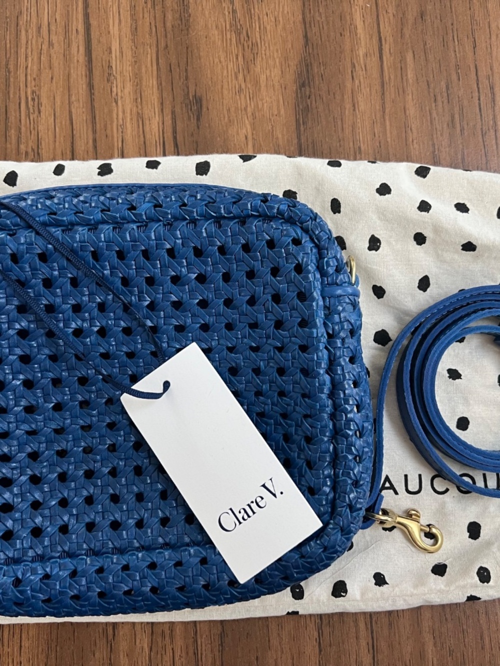 Clare V. Midi Sac Blue Rattan